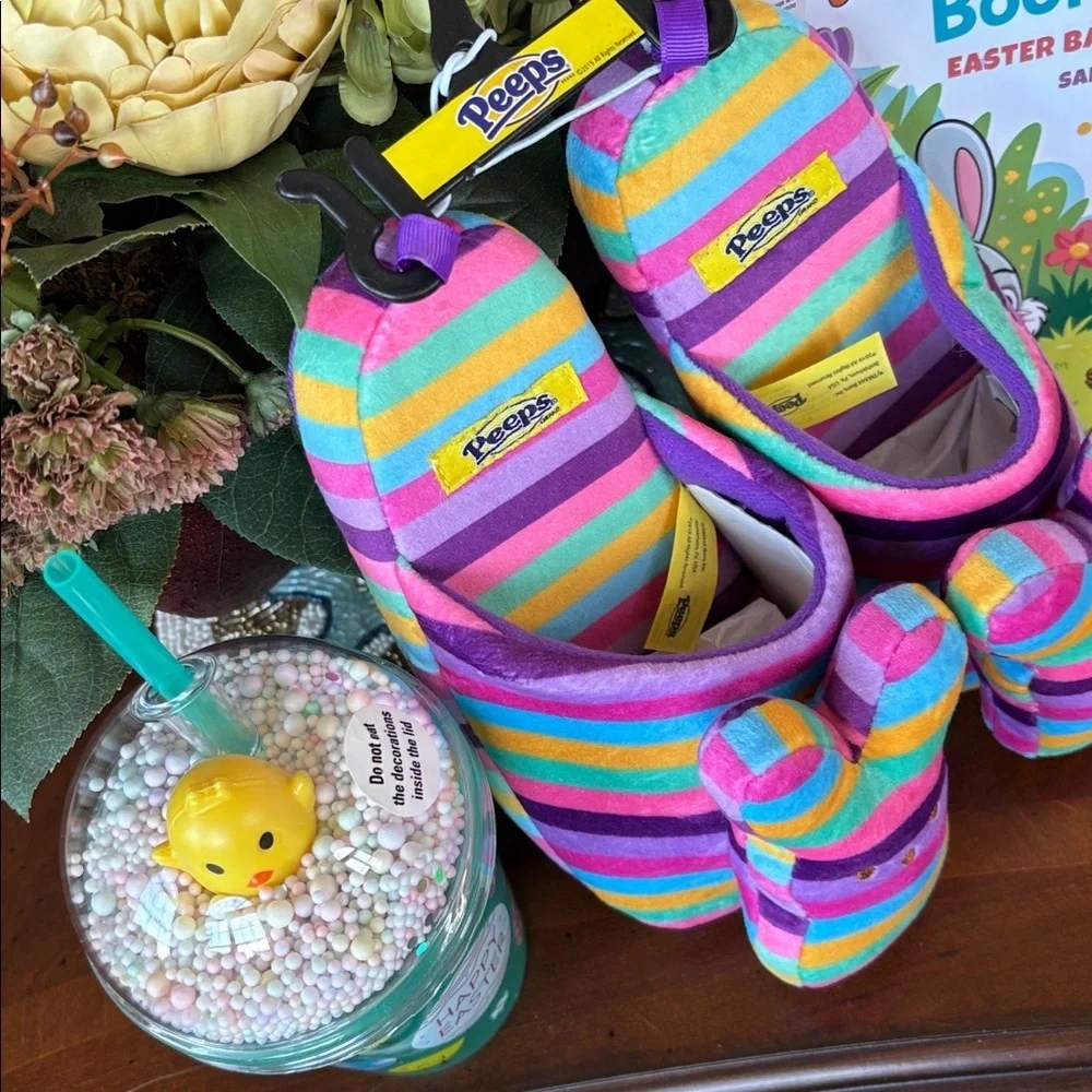Brand New Girls Easter Basket Gift Set Peeps Slippers Chick Cup Coloring Book